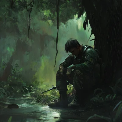 Sad Soldier Under a Tree