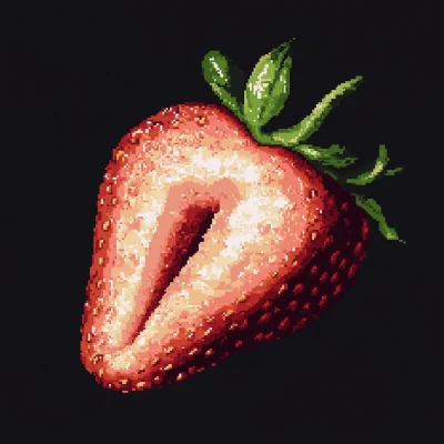 Sliced Strawberry in Pixel Art Style