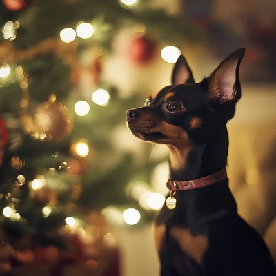 Russian Toy Terrier Near Christmas Tree