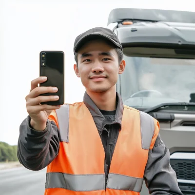 Selfie of a Young Truck Driver