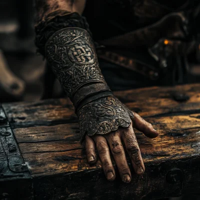 Viking Hand on Wooden Table