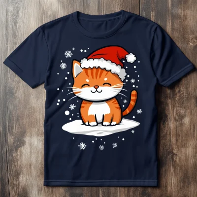 Kawaii Christmas Cat T-shirt Design