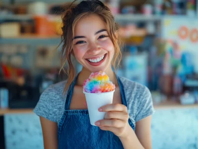 Smiling woman with snow cone