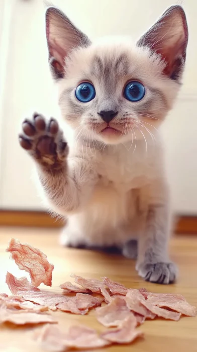 Eager Kitten with Bonito Flakes