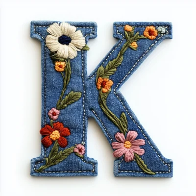 Denim Letter K with Flowers