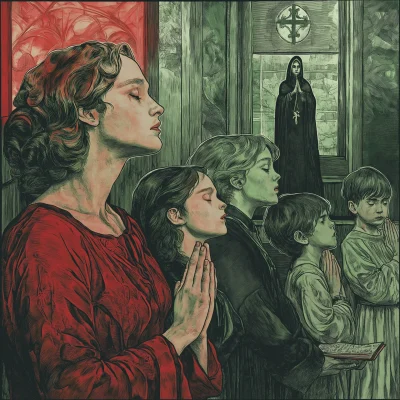 Praying Family in Church