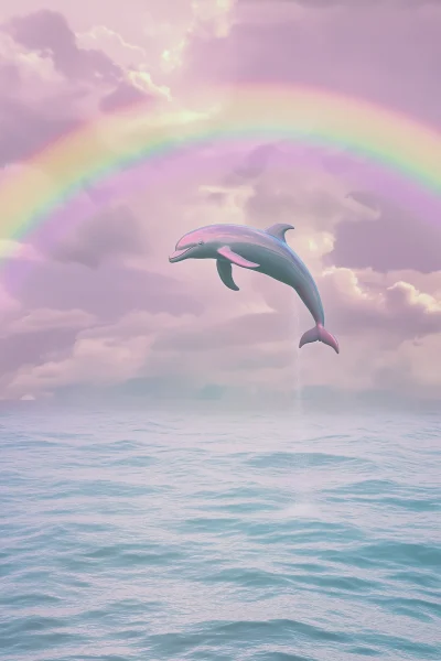 Dolphin Jumping in Pastel Ocean