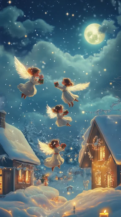 Angels in a Snowy Village