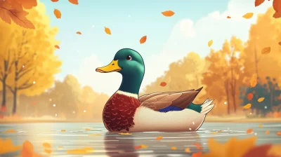 Duck Swimming in Autumn