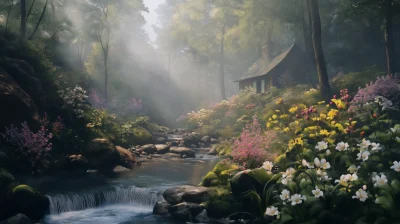 Misty Cottage in the Woods