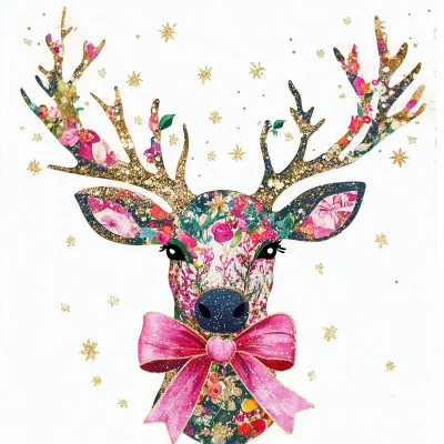 Colorful Floral Reindeer Head