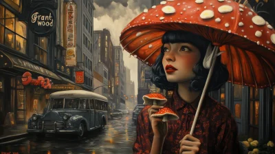 Surreal Umbrella Hat Girl