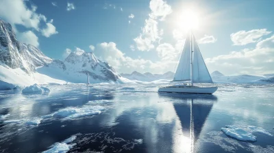 Yacht Sailing Through Ice