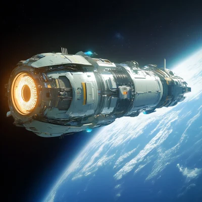 Docked Spaceship in Space