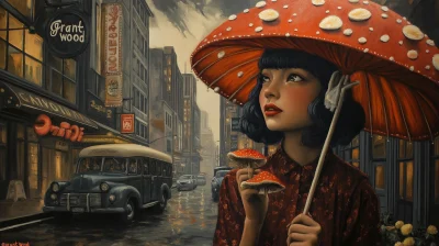 Surreal Girl with Umbrella Hat