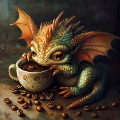 Baby Dragon and Coffee