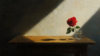 Red Rose on Wooden Table