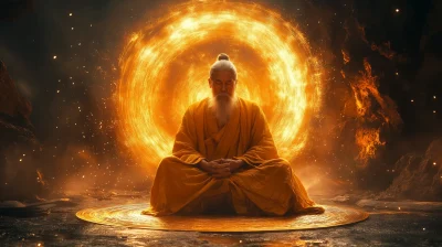 Meditating Taoist in Golden Aura