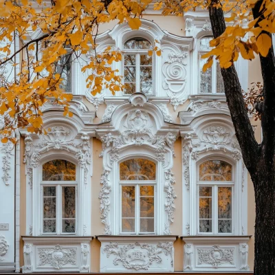 Ancient Building Facade in Autumn