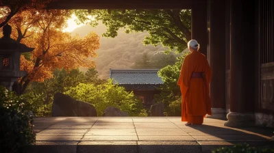 Worried Monk at Mountain Temple