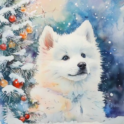 Christmas Samoyed Puppy