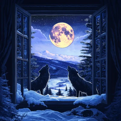 Wolves Howling at Moon