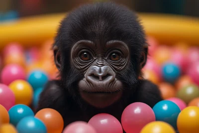 Cute Baby Gorilla in Ball Pit