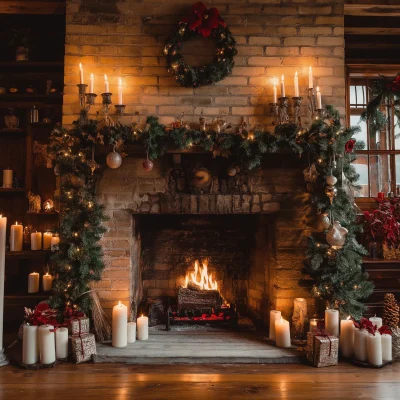 Holiday Decorated Fireplace