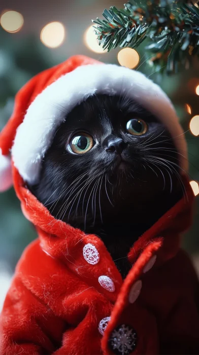 Cute Black Cat in Christmas Outfit