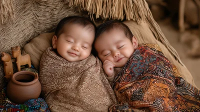 Newborn Twins in Traditional Setting