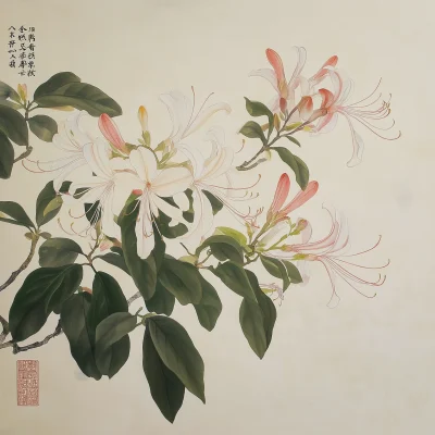 Chinese Fine Painting of Honeysuckle