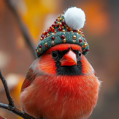 Cardinal in Christmas Hat