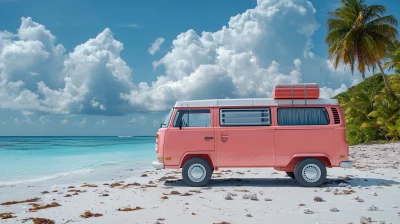 Charming Pink Van on the Beach