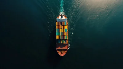 Colorful Container Ship Aerial View