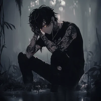 Dark Anime Character with Tattoos