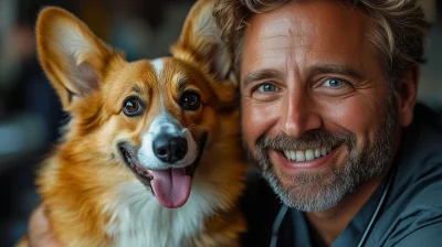 Joyful Embrace with Corgi