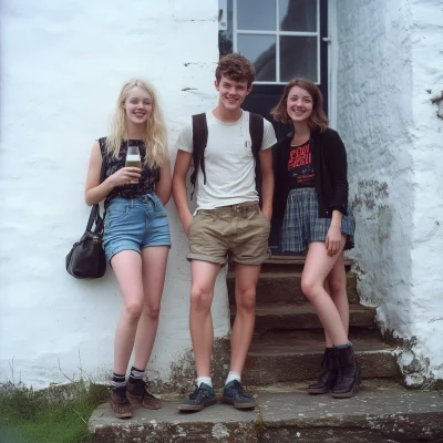 Friends on the Farmhouse Steps