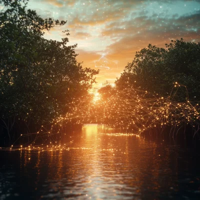 Futuristic Mangroves at Sunset