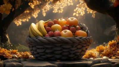 Fruit Basket on Stone Bench