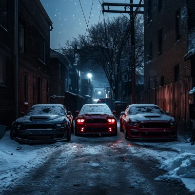 Cars in Snowy Neighborhood