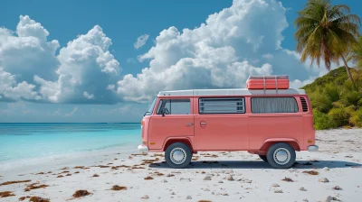 Pink Van on the Beach