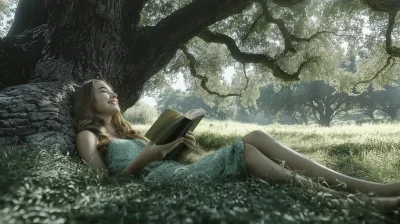 Teenage Girl Reading Under a Tree