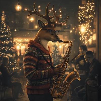 Hipster Reindeer Playing Saxophone