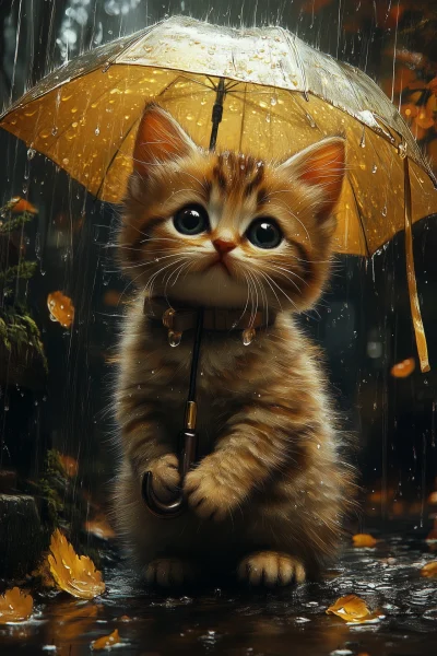 Kitten Under the Umbrella