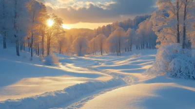 Winter Sunset Over Snowy Hills