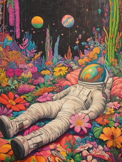 Spaceman in a Colorful Garden