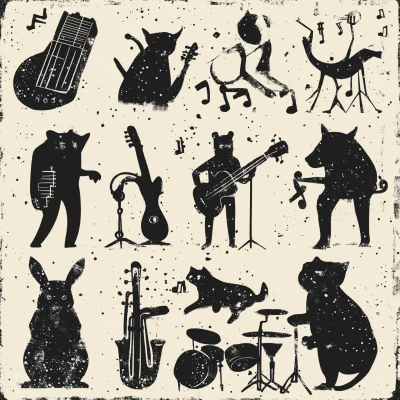 Animal Silhouettes with Musical Instruments