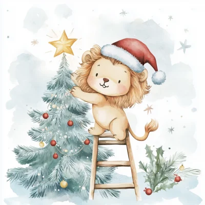 Cute Christmas Lion Clipart