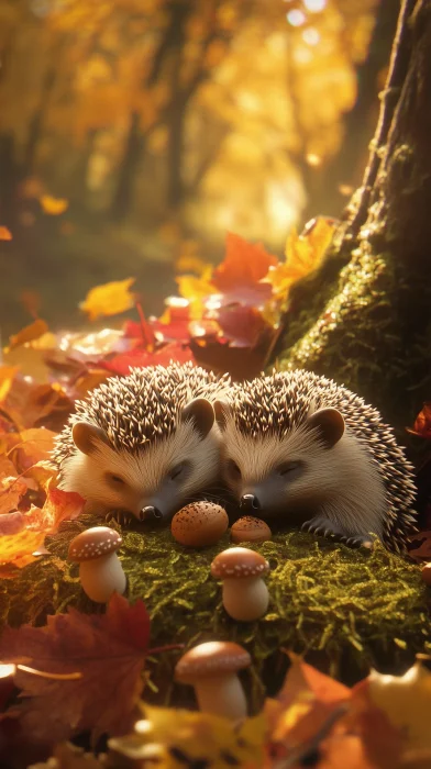 Peaceful Hedgehogs in Autumn