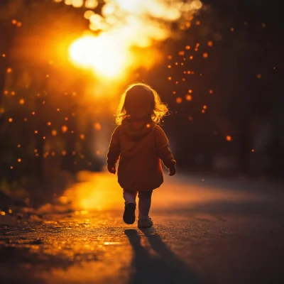 Girl Walking at Sunset